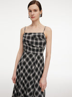 [Preview] Plaid Fringed Hem Strap Dress And Cardigan Two-Piece Set GOELIA
