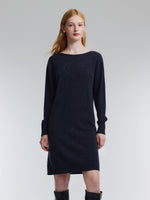 100% Wool Boat Neck Women Knit Mini Dress With Belt GOELIA