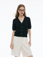 Tencel Wool Blend Rhinestone Women V-Neck Cardigan GOELIA