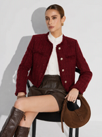 Wool Blend Tweed Sequins Fringe Trim Women Jacket GOELIA