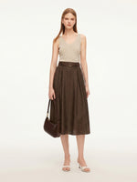 Tencel Linen Blend Women A-Line Skirt With Leather Belt GOELIA