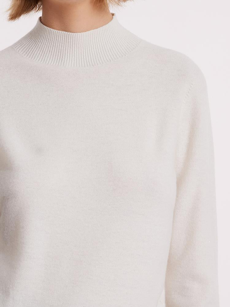 White Wool Sequins Seamless Mock Neck Women Sweater GOELIA