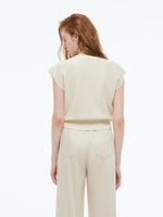 Tencel Blend Stripe Letter Print Women Cap Sleeve Knit Top GOELIA