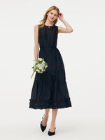 Tencel Ruffle Hem Women Tiered Vest Midi Dress With Slip Dress And Belt GOELIA
