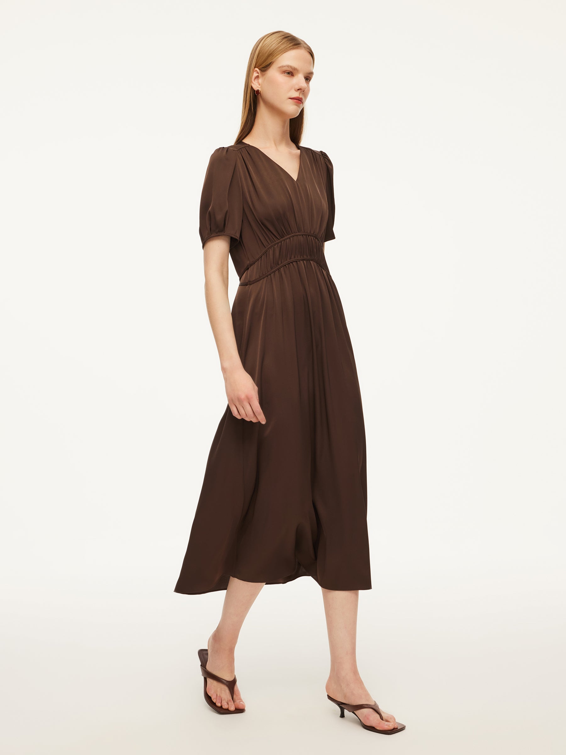 22MM Mulberry Silk Adjustable Back Tie Waist Women Maxi Dress GOELIA