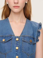 Lyocell Blend Denim V-Neck Women Sleeveless Midi Dress GOELIA