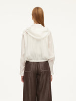 Tencel Acetate Linen Blend Women Zip-Up Hooded Cropped Jacket GOELIA