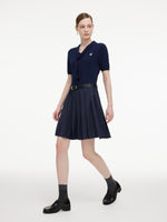 Lyocell Blend Patchwork Women Pleated Mini Dress With Belt GOELIA