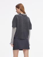 Wool Blend Women Knit Top With Detachable Brooch GOELIA