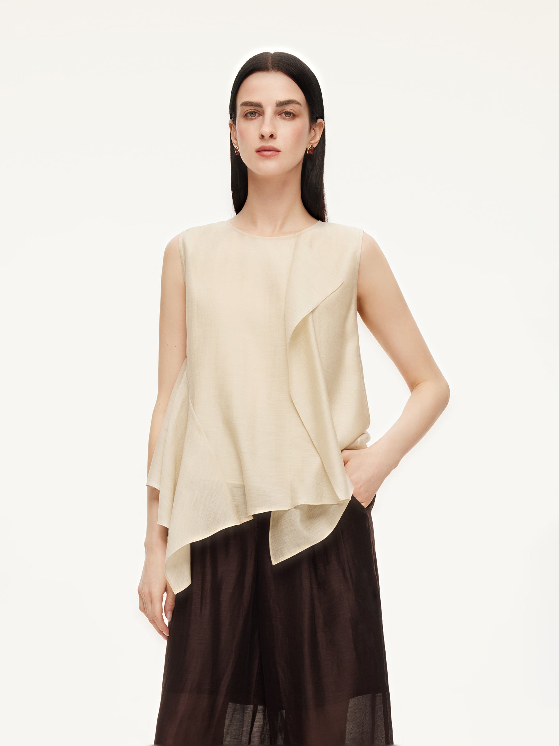 [Preview] Lyocell Blend Ruffle-Detailing Women Tank Top GOELIA