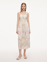 19MM Mulberry Silk Floral Print Women Maxi Dress With Ribbon GOELIA