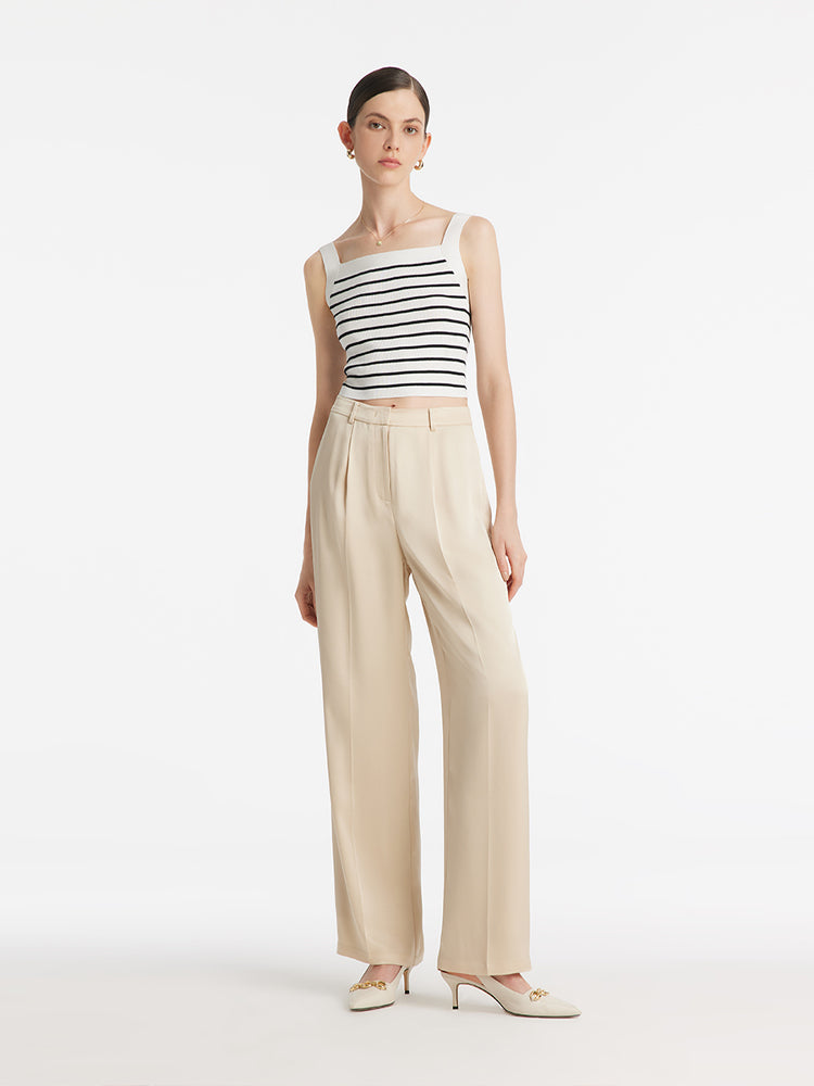 Acetate Striped Square Neck Women Knit Vest GOELIA