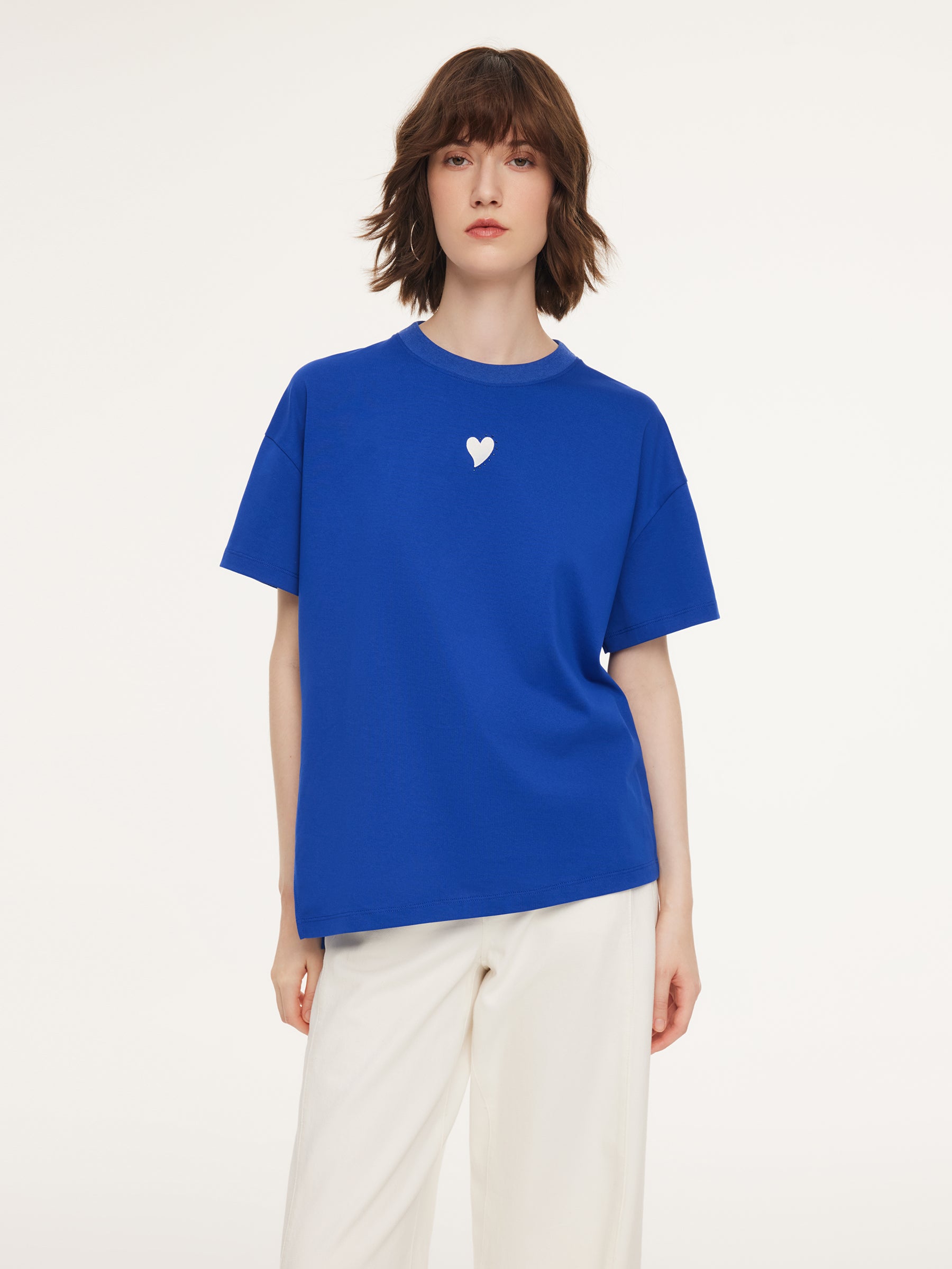 Asymmetrical Hem Heart Decorated Women T-Shirt GOELIA