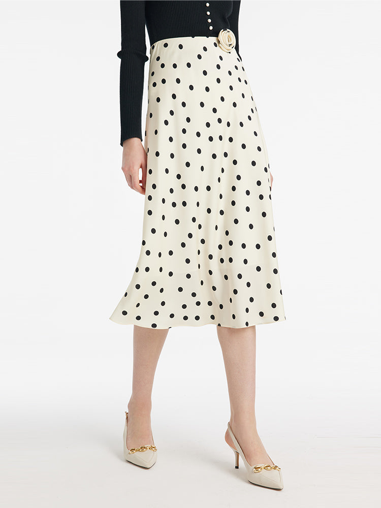 22 Momme Mulberry Silk Polka Dots Printed Women Half Skirt GOELIA