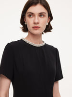 Triacetate Blend Beaded Neck Women Mini Dress GOELIA