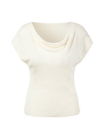 Tencel Mulberry Silk Cowl Neck Women Cap Sleeve Knit Top GOELIA