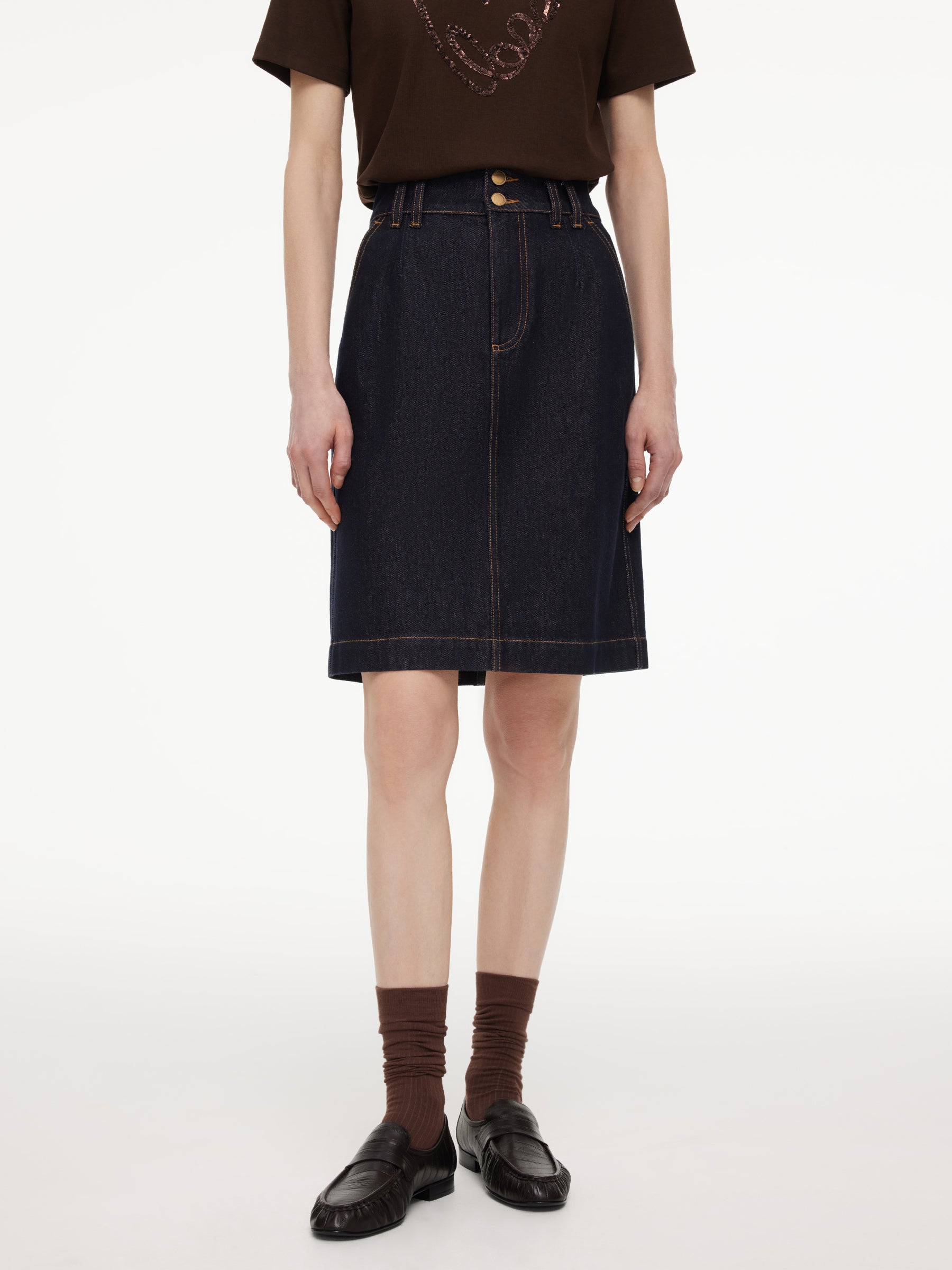 100% Cotton Denim Women Midi Skirt GOELIA