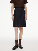 100% Cotton Denim Women Midi Skirt GOELIA