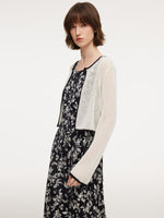 Contrast Trim Openwork Cardigan And Floral Print Sleeveless Dress Two-Piece Set GOELIA