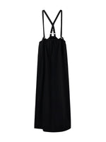 Merino Wool Drawstring Waist Women Pinafore Maxi Dress GOELIA
