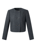 100% Washable Wool Double Breasted Women Crop Jacket GOELIA