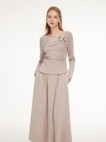 Asymmetric Bow Ruched Knit Top And Skirt Two-Piece Set GOELIA