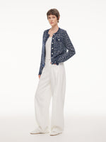 Wool Cotton Blend Frayed Trim Women Cardigan GOELIA