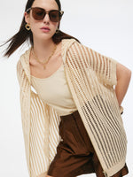 Sequins Stretch Zip-Up Women Openwork Hooded Cardigan GOELIA