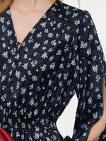 Floral Print Lantern Slit Sleeve Women Maxi Dress With Scrunchie GOELIA
