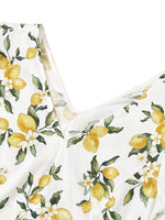 Cotton Lemon Print V-Neck Women Belted Midi Dress GOELIA