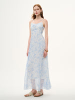 10MM Mulberry Silk Floral Print Women Strap Maxi Dress GOELIA