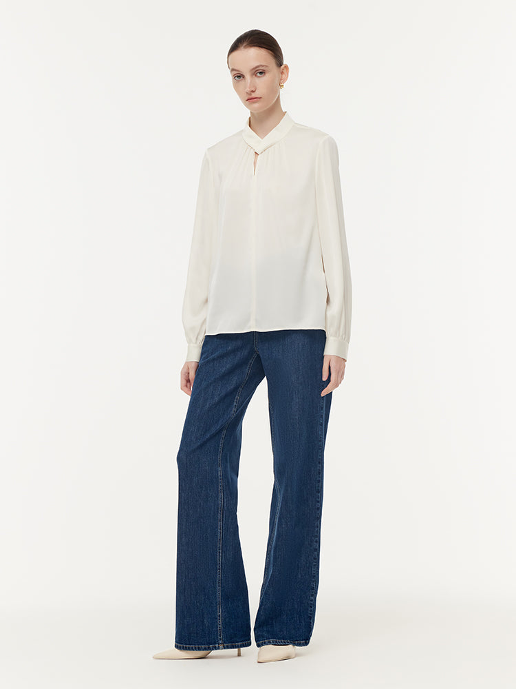 22 Momme Mulberry Silk Twist Neck Women Blouse GOELIA
