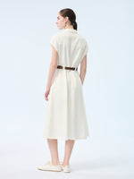 Lyocell Cotton Blend Denim Women V-Neck Maxi Shirt Dress With Belt GOELIA