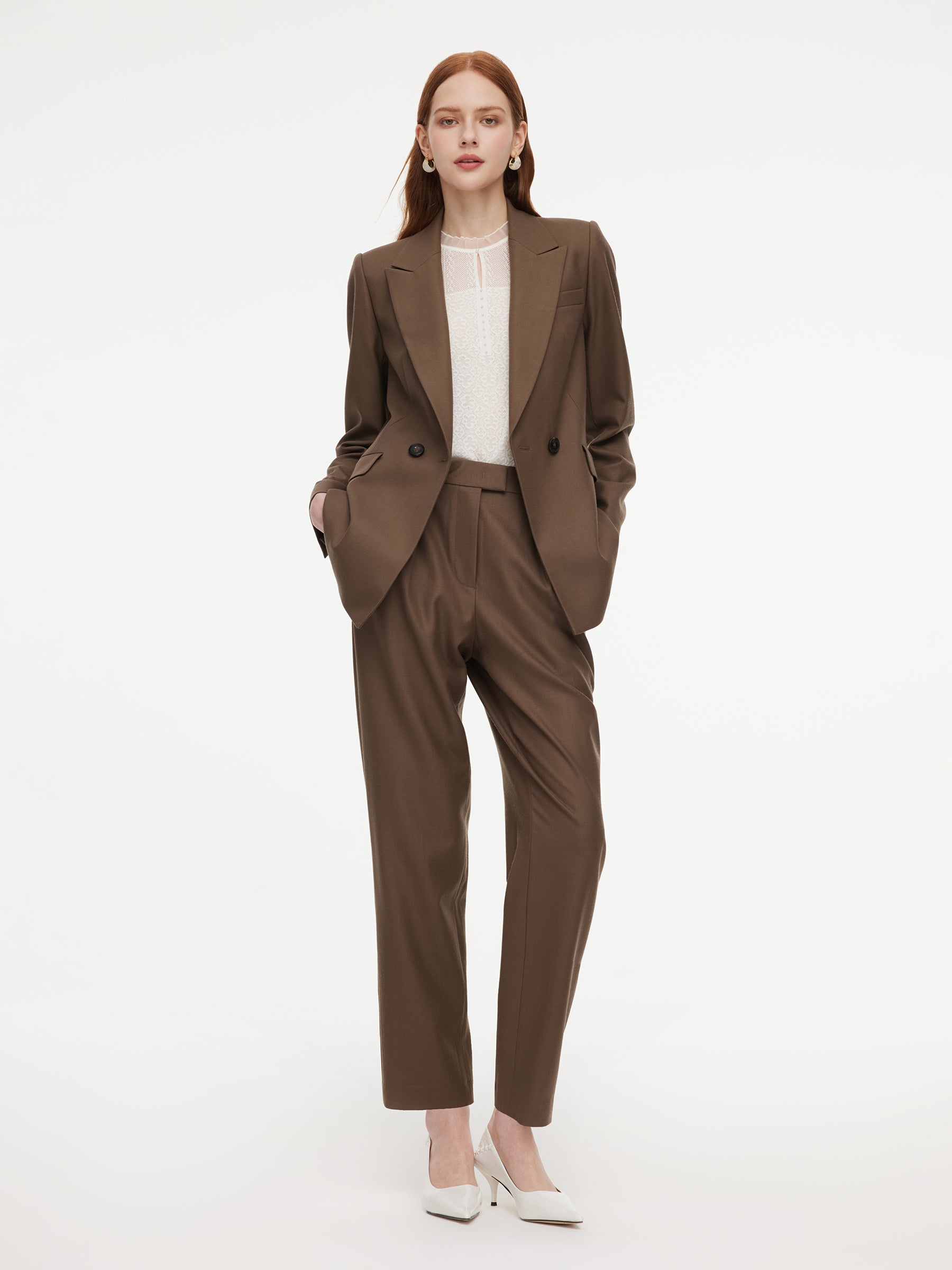 100% Worsted Merino Wool Women Tapered Pants GOELIA