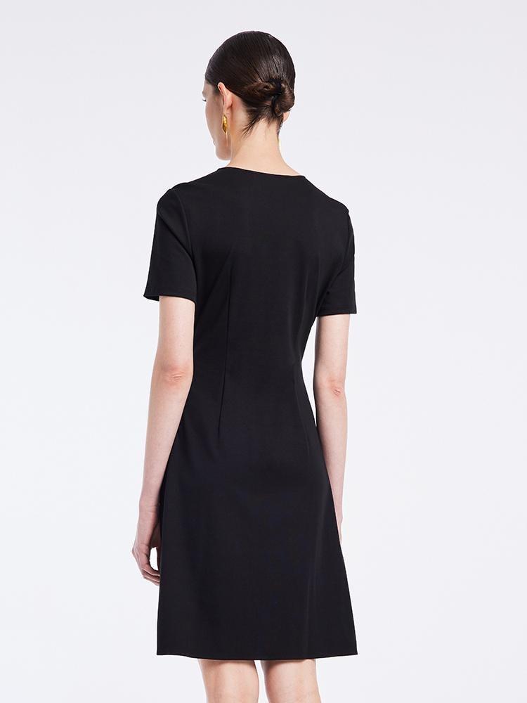 V-neck Pleated Knit Midi Dress GOELIA