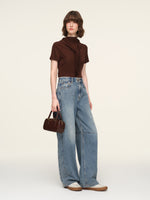 Cotton Denim Adjustable Waist Women Curved Jeans GOELIA