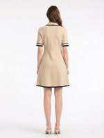 Tencel Blend Contrast Trim Women Lapel Knit Mini Dress GOELIA