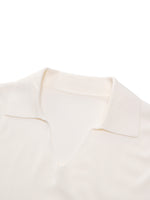 100% Wool V-Neck Ruched Women Polo Knit Top GOELIA