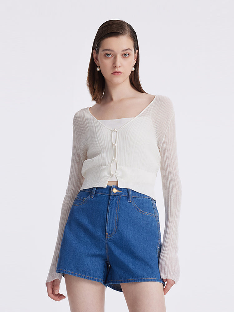 Pearl Buttons Women Knitted Cardigan GOELIA