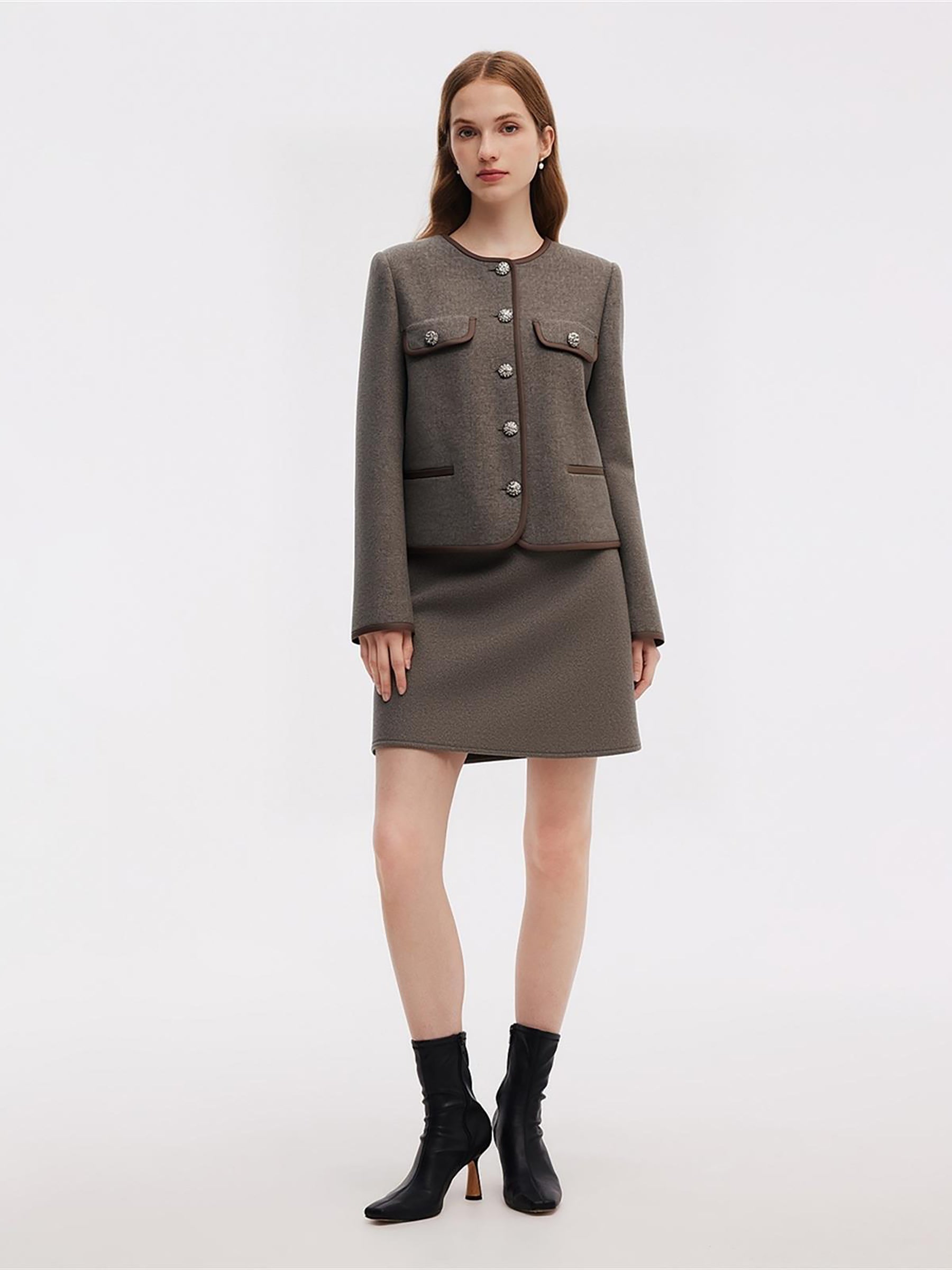 [Preview] Washable Wool Single-Breasted Women Cropped Jacket GOELIA