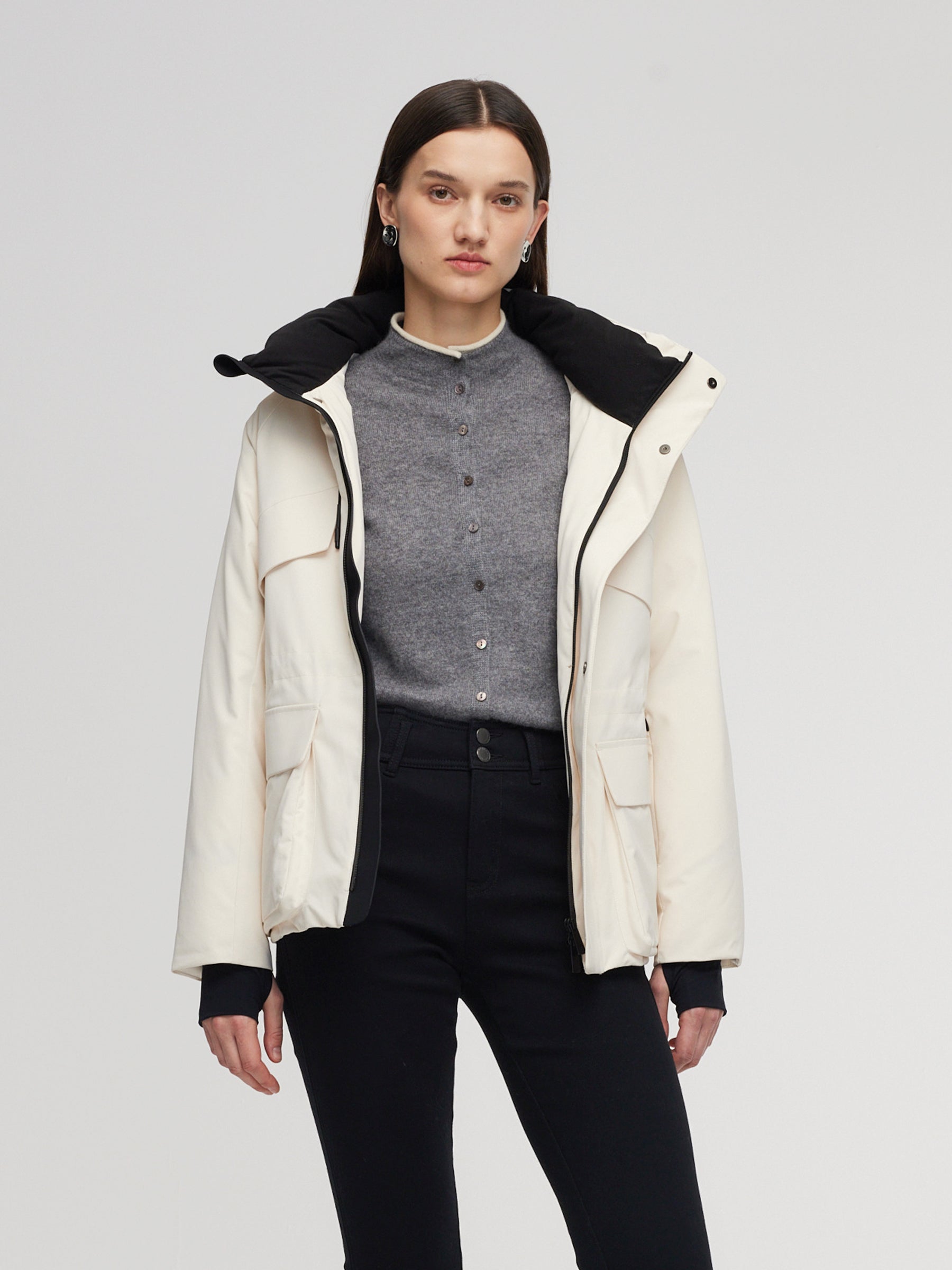 [Preview] Drawstring Waist Unisex Hooded Goose Down Coat GOELIA