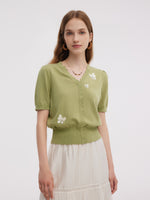 Tencel Blend Butterfly Embroidered Women Knit Top GOELIA
