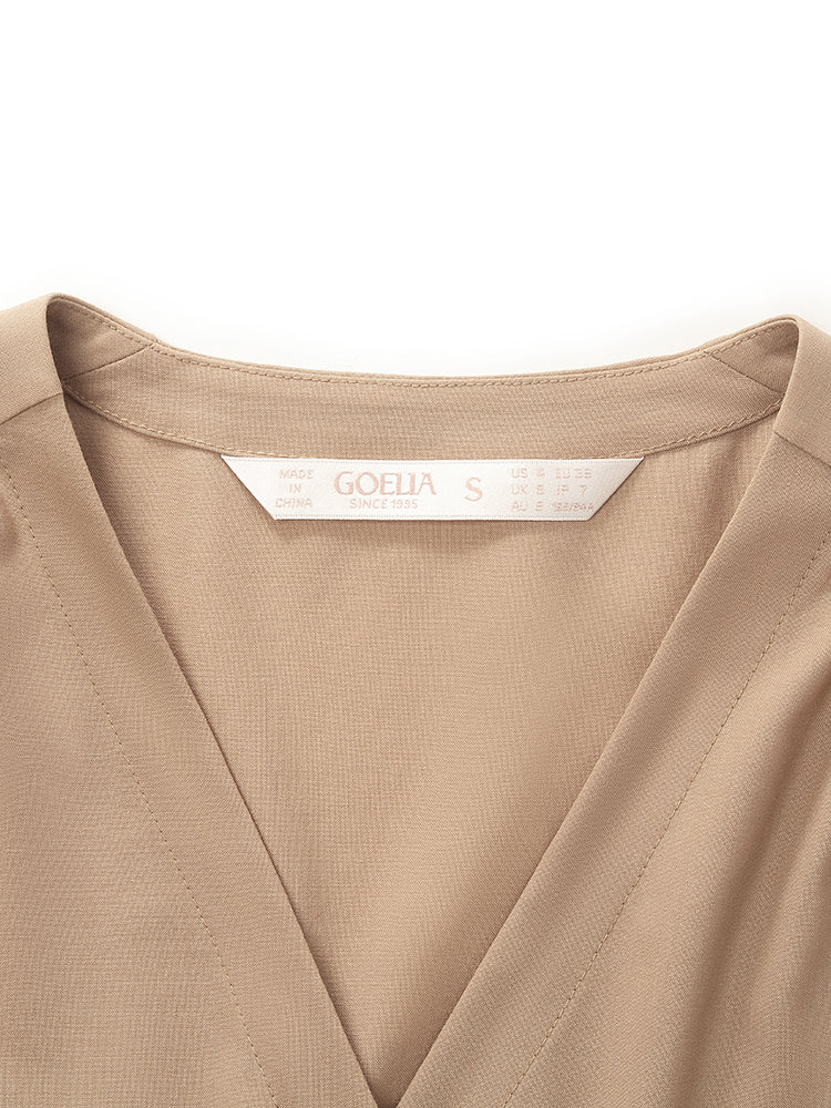 Wool-Silk Blend V-Neck Women Midi Dress GOELIA