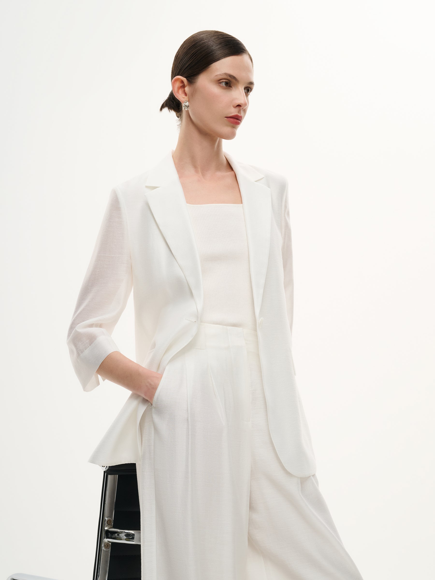 Tencel Acetate Blend 3/4 Sleeve Women Blazer GOELIA