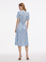 19MM Mulberry Silk Floral Print Women Midi Dress GOELIA