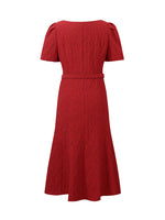 Jacquard Square Neck Single-Breasted Women Midi Dress With Belt GOELIA
