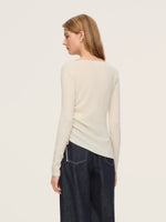 Wool Acetate Blend Boat Neck Side Drawstring Women Knit Top GOELIA
