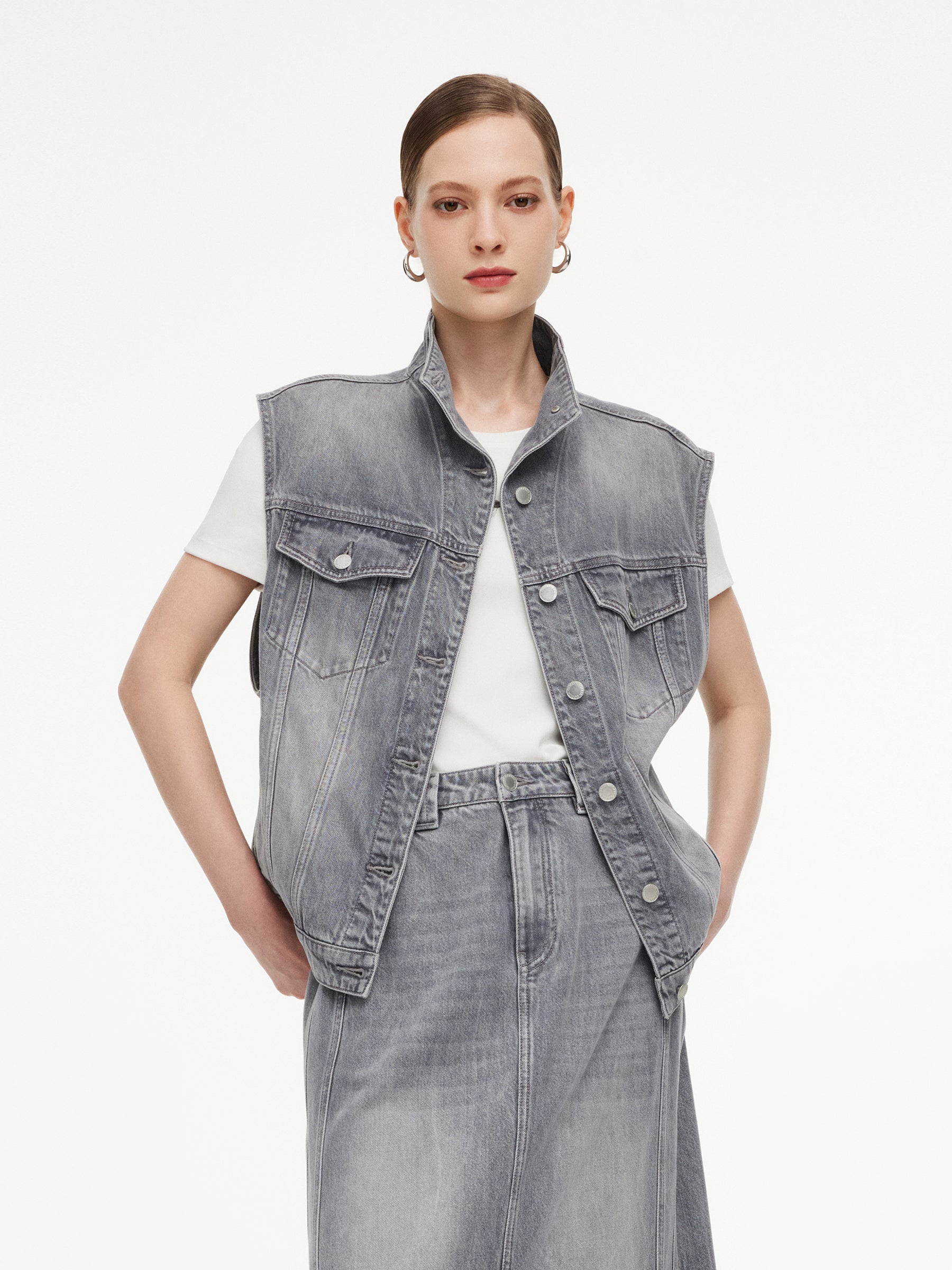 Lyocell Cotton Blend Denim Women Vest GOELIA