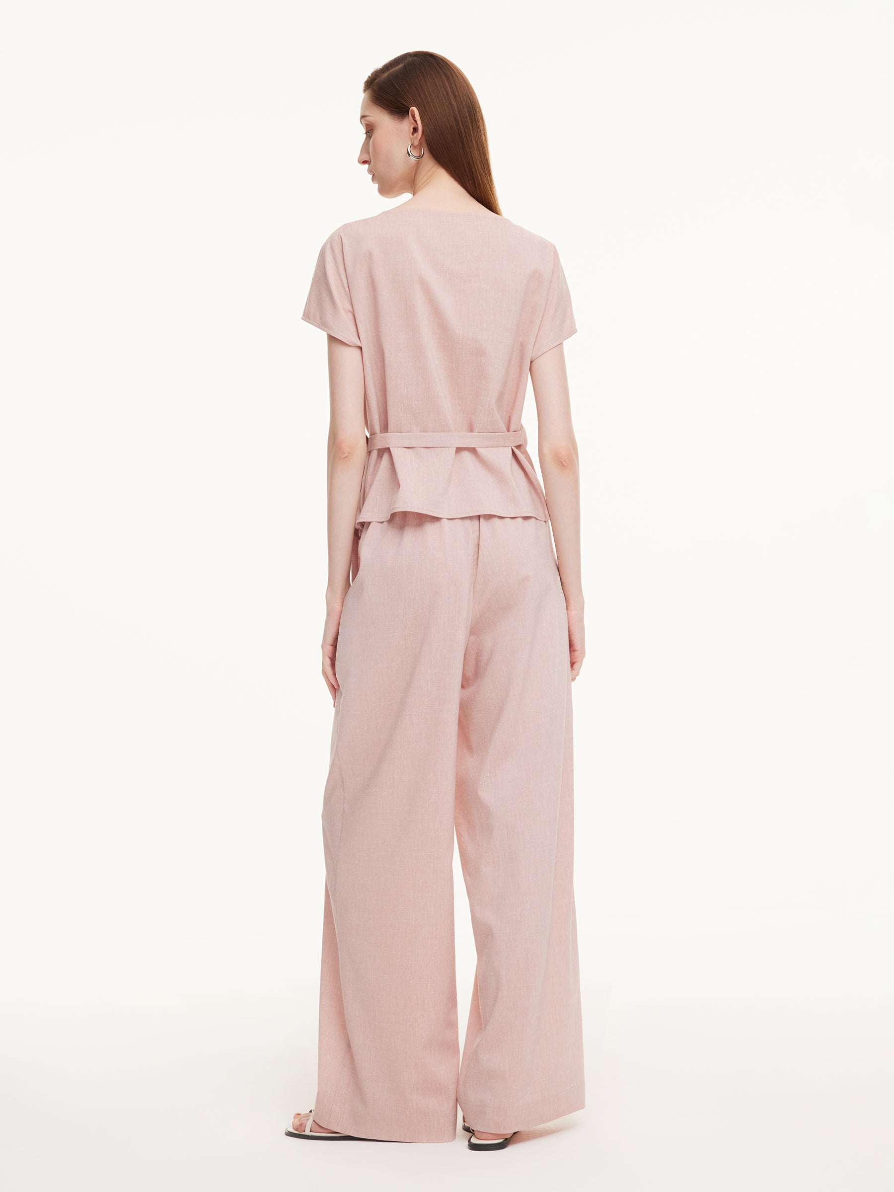 Tencel Linen Blend Side Tie Top And Pants Two-Piece Set GOELIA