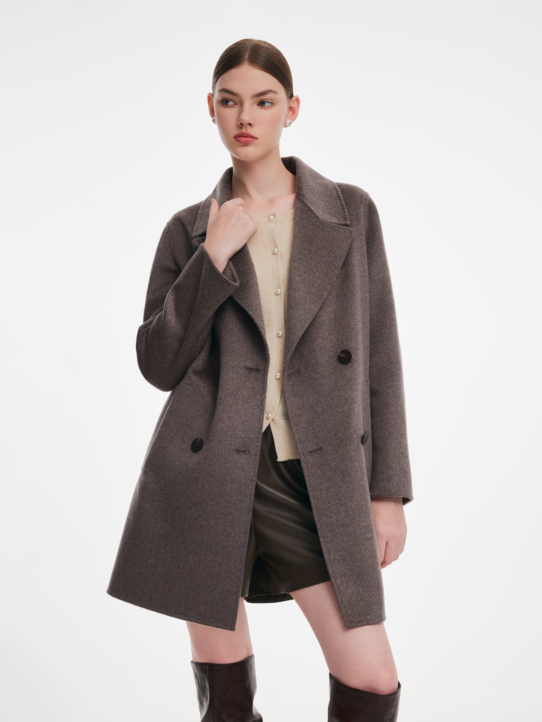 [Preview] Cashmere Wool Blend Double-Faced Women Mid-Length Coat GOELIA
